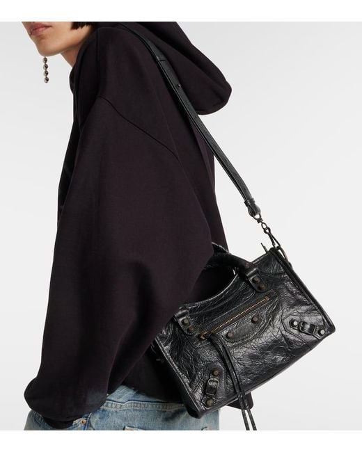 Balenciaga Black Le City Mini Textured-Leather Bag
