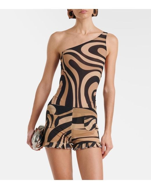 Emilio Pucci Natural Marmo Ruffled Mesh Shorts
