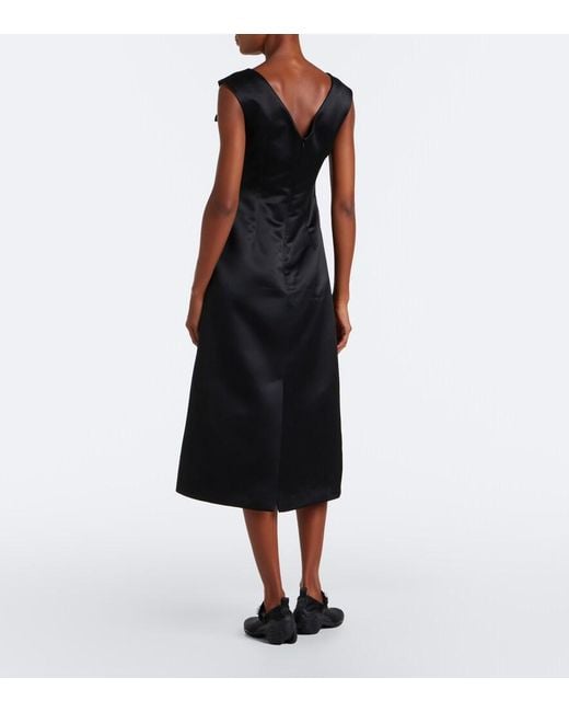 Simone Rocha Black Floral-Applique Satin Midi Dress