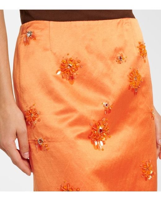 ShuShu/Tong Orange Embellished Linen And Silk Slip Skirt