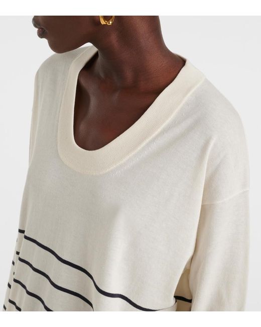Max Mara White Levante Striped Cotton And Silk Sweater