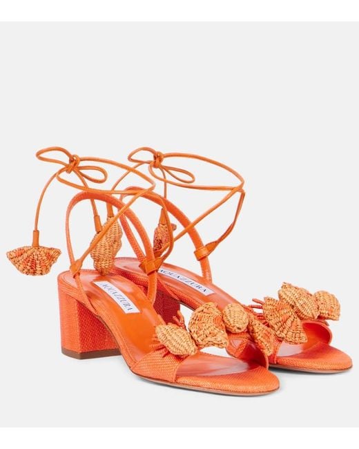 Aquazzura Orange Marea 50 Applique Leather-Trimmed Sandals