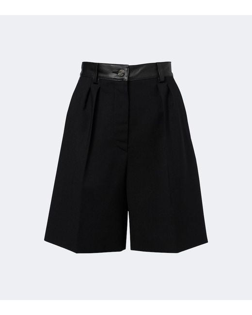 Max Mara Black Leather-Trimmed Wool-Blend Shorts