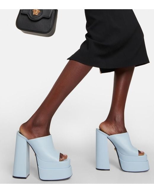 Versace Blue Leather Platform Mules