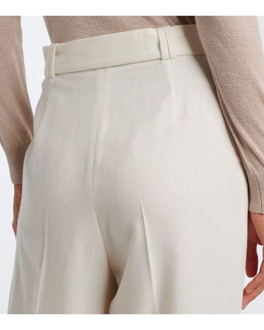 Eleventy White Belted Wool And Cashmere Wide-Leg Pants