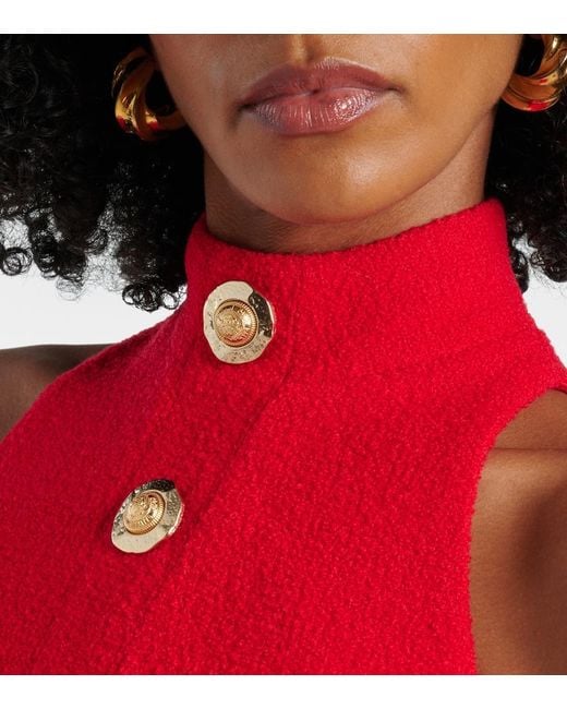 Balmain Red Halterneck Wool-Blend Crepe Top