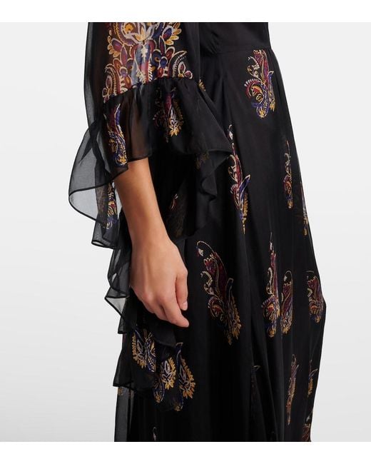 Etro Black Paisley Silk Maxi Dress