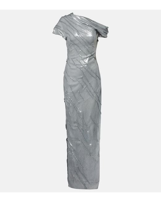 Marmar Halim Gray Sequined Asymmetric Gown