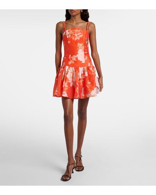 LEO LIN Orange Lorena Floral Ruffled Minidress