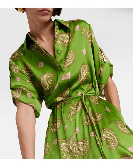 ALÉMAIS Green Dice Paisley Silk Shirt Dress