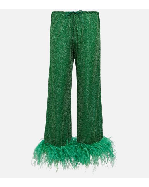 Oseree Green Lumiere Plumage Wide-leg Pants