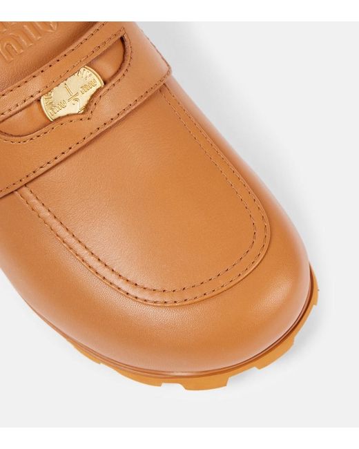 Miu Miu Brown Logo Leather Mules