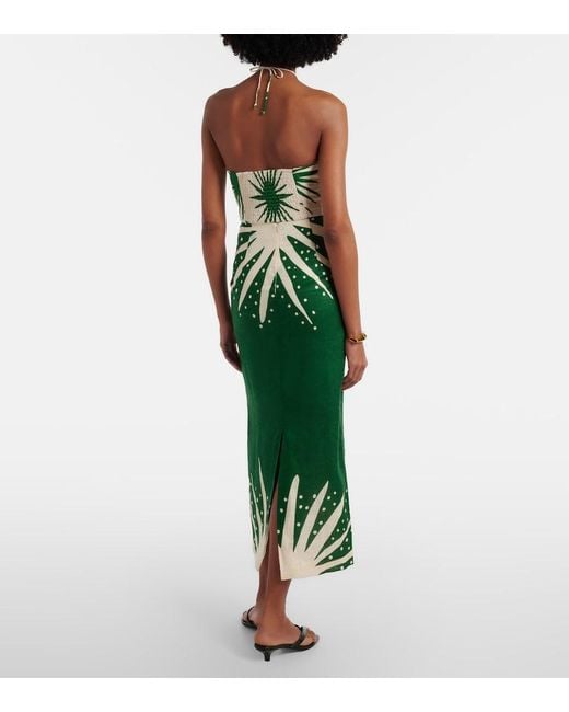 Cala De La Cruz Green Bruna Printed Linen Midi Skirt