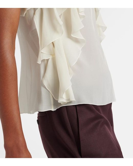 McQueen White Ruffled Cutout Silk Georgette Top