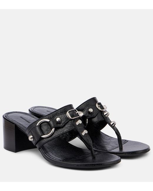 Balenciaga Black City 50 Studded Leather Thong Sandals
