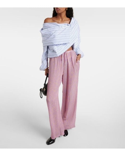 Dries Van Noten Pink Printed Wide-Leg Pants