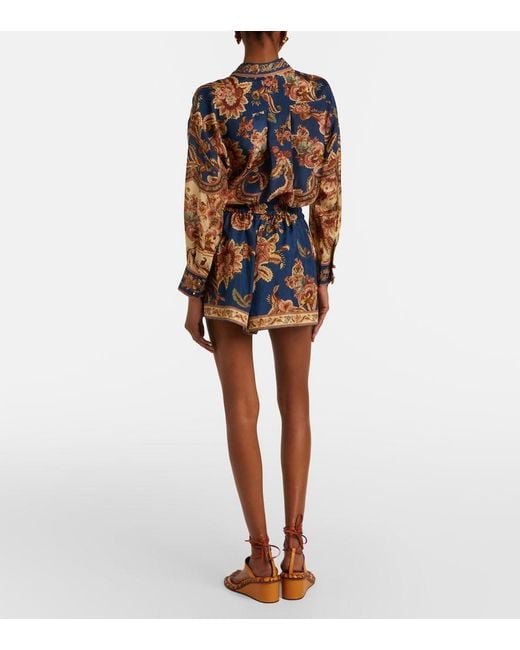 Zimmermann Blue Aster Printed Silk Shorts