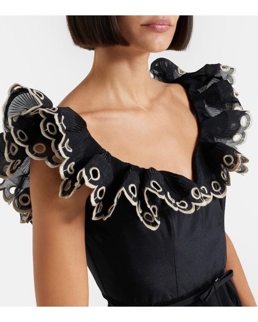 Zimmermann Black Embroidered Ruffled Minidress