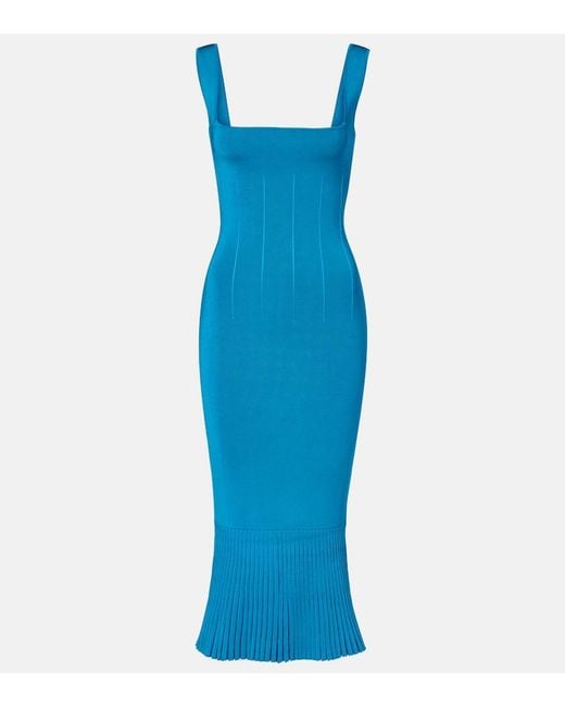 Galvan Blue Atalanta Ribbed-Knit Cocktail Dress