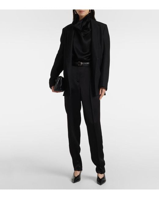 Totême  Black High-Rise Satin Straight Pants