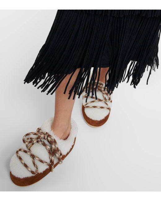Moon Boot Brown Suede-trimmed Shearling Mules