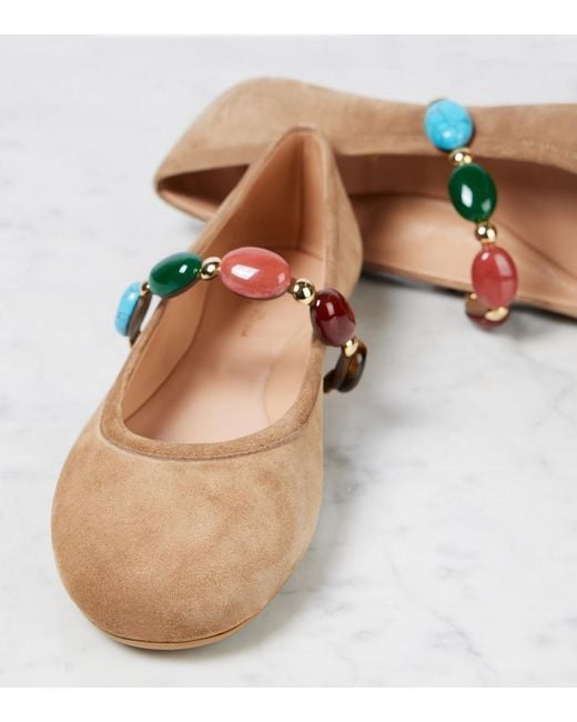 Gianvito Rossi Brown Shanti Embellished Suede Ballet Flats