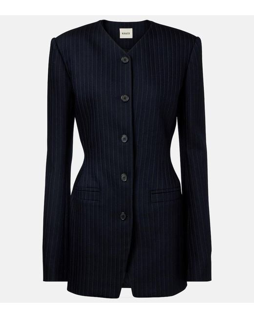 Khaite Blue Naran Pinstripe Wool-Blend Blazer