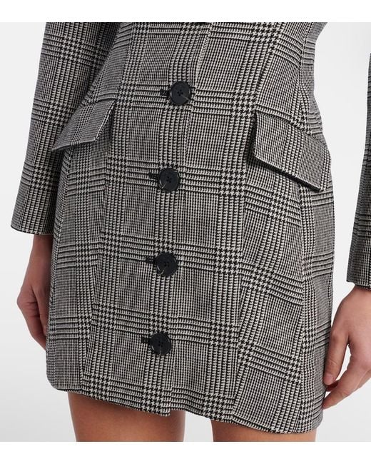 Self-Portrait Gray Checked Wool-Blend Minidress