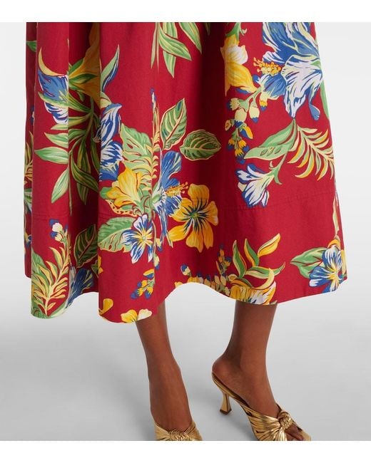 Polo Ralph Lauren Red Floral Cotton Midi Dress
