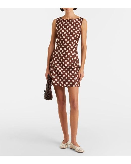 Faithfull The Brand Brown Lydie Polka-Dot Linen Minidress