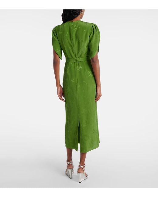Erdem Green Embellished Jacquard Cocktail Dress