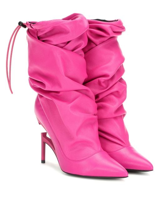 Unravel Project Pink Leather Ankle Boots