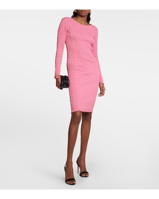 Patou Pink Smocked Cotton-Jersey Mini Dress