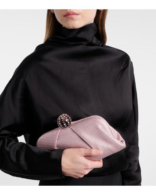 Aquazzura Pink Tequila Embellished Canvas Clutch