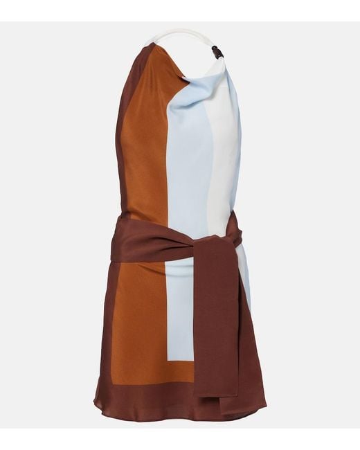 Sir Brown Striped Halterneck Silk Minidress
