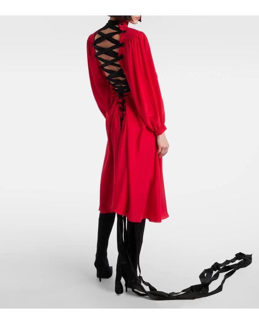 Vestido Midi De Seda Con Cordones Balenciaga de color Red