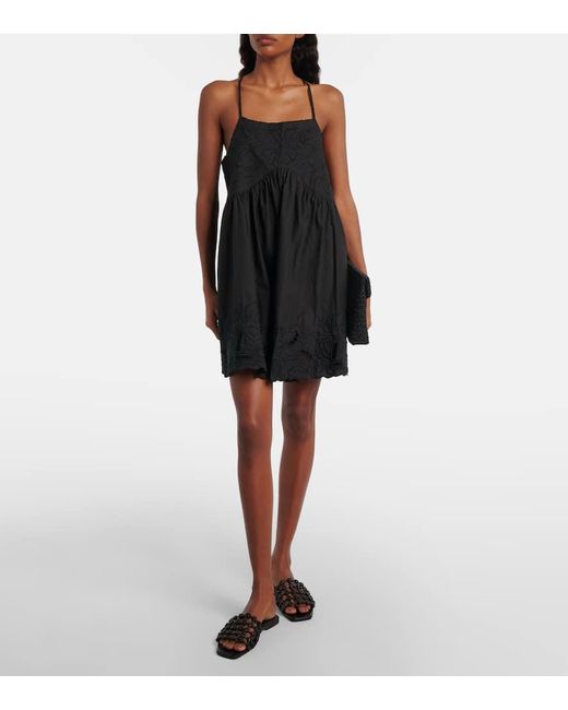 Juliet Dunn Black Embroidered Cotton Poplin Minidress