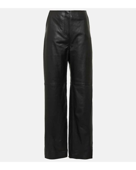 Totême  Black High-rise Leather Wide-leg Pants