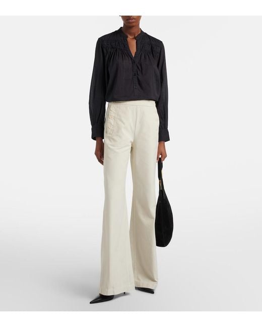 Nili Lotan White Reed Cotton Wide-Leg Pants