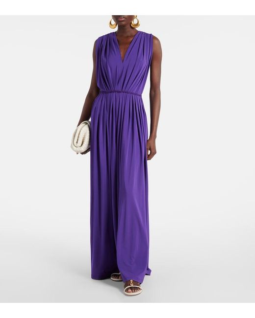 Max Mara Purple Walter Pleated Jersey Maxi Dress