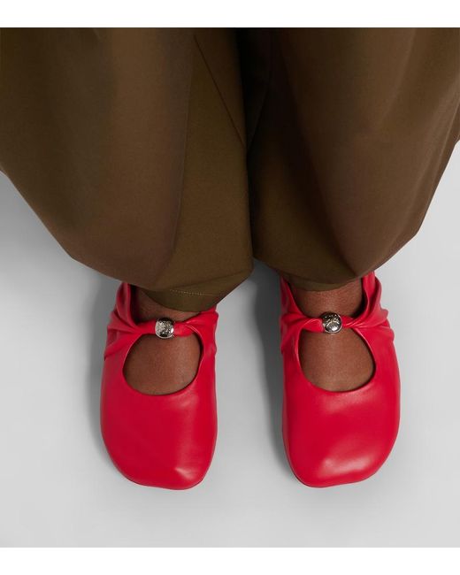 Loewe Red Pebble Soft Leather Mary Jane Flats
