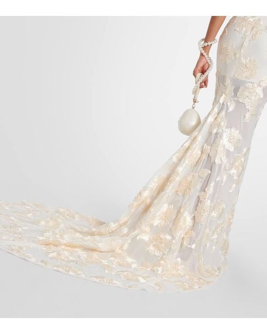 ROTATE BIRGER CHRISTENSEN White Bridal Alberty Floral-Applique Mesh Gown