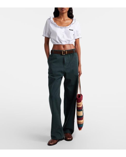 Miu Miu White Scalloped Cotton Poplin Crop Top