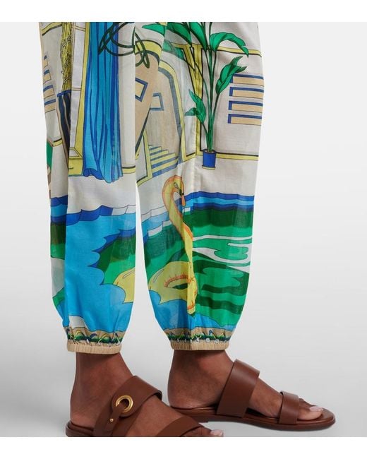 Tory Burch Blue Printed Cotton Tapered Pants
