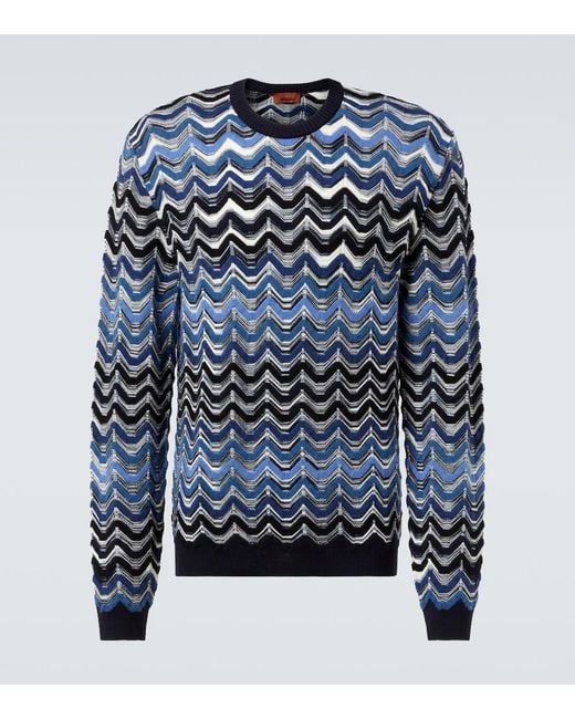 Missoni Blue Zigzag Wool Sweater for men