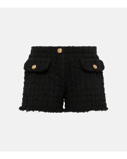 Versace Black Heritage Cotton-Blend Tweed Shorts