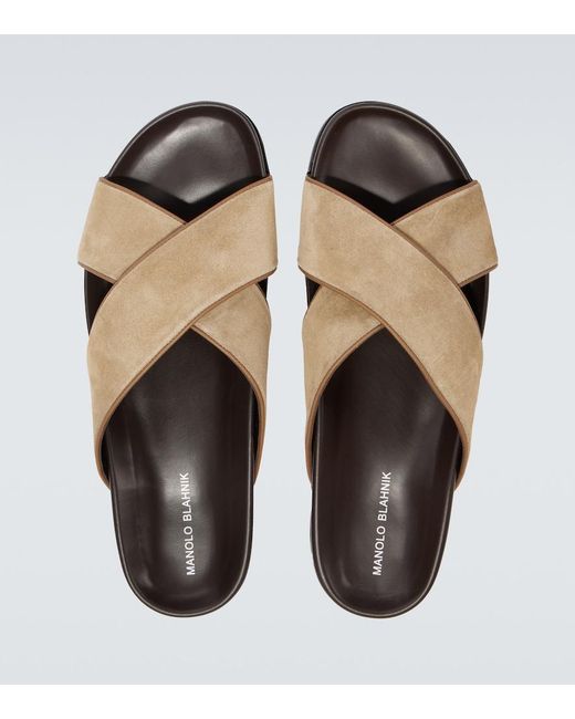 Manolo Blahnik Brown Chiltern Suede Slides for men