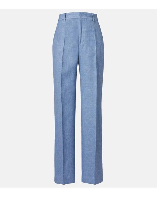 Polo Ralph Lauren Blue Linen And Cotton Twill Wide-Leg Pants