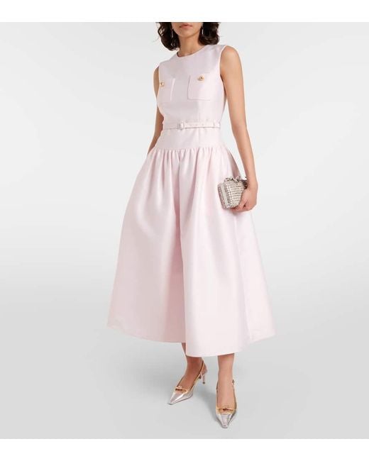 Self-Portrait Pink Belted Taffeta Midi Dress