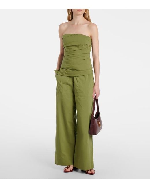 Jonathan Simkhai Green Arden Cotton-Blend Wide-Leg Pants